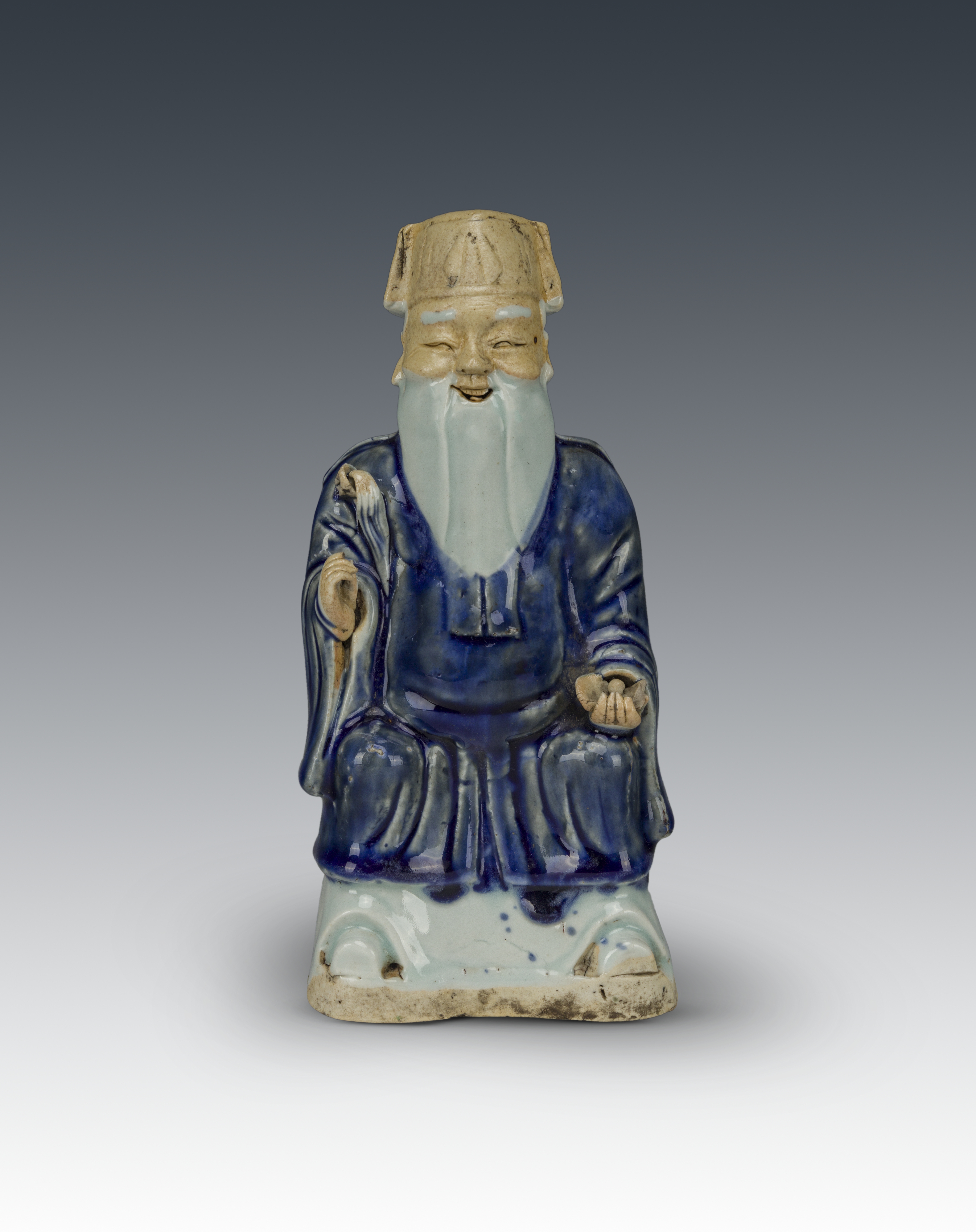 明·蓝白釉瓷土地公